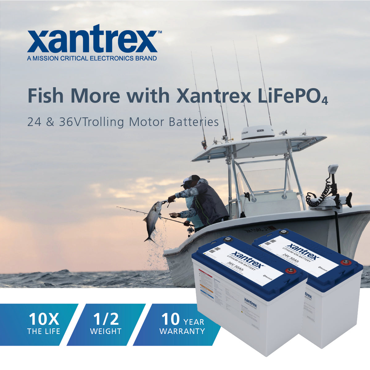 Xantrex 50Ah, 36V Lithium Iron Phosphate Trolling Motor Battery with BMS