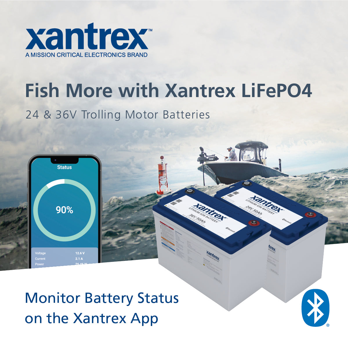Xantrex 50Ah, 36V Lithium Iron Phosphate Trolling Motor Battery with BMS
